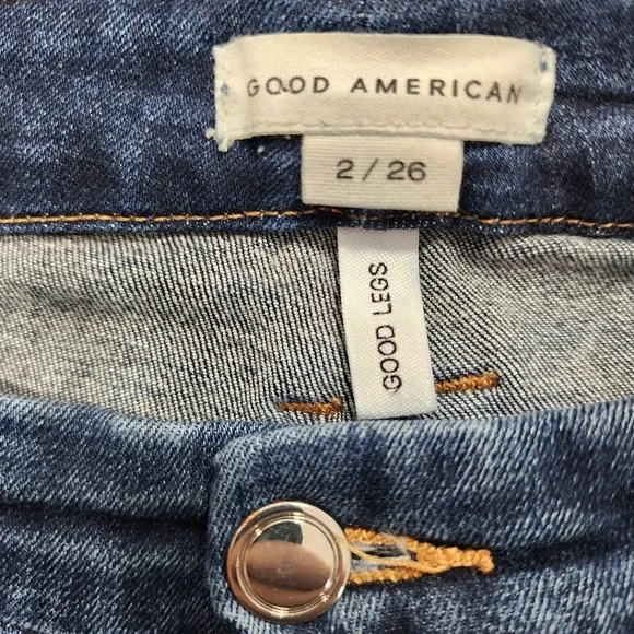 Good American Jeans Women 2/26 Blue Mid Rise Good Legs Skinny Distressed Raw Hem - Picture 3 of 11